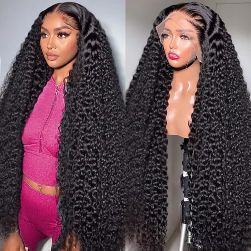 Deep Wave Lace Front Wigs Human Hair 200 Density 13x6 HD Lace Frontal Wigs Pre Plucked Curly Human Hair Wig Wet and Wavy Lace Front Wigs Glueless Wig For Women (20 Inch)