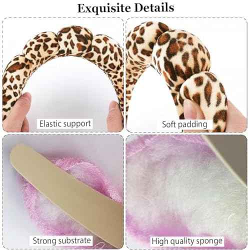 Spa Headbands Puffy Makeup Skincare Headbands for Washing Face or Facial, Terry Cloth Fabric Hairbands for Makeup Removal Shower Skin Treatment(Leopard)