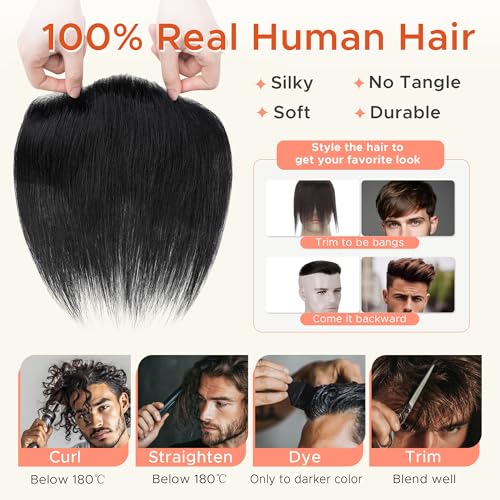 SEGO Men's Hairline Toupee 100% Human Hair Forehead Hairpiece V-Shape 1.57"x7" PU Thin Skin Base Natural Hairline Replacement£¨Hair:6" Long-#1 Jet Black
