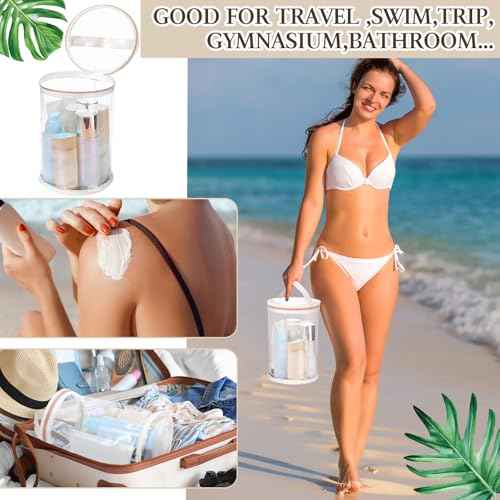 Clear Lotion Bag for Toiletry Cylinder Makeup Bag Heavy Duty Sunscreen Travel Organizer Pouch Waterproof Cosmetic Bag with Handle Zipper Gift for Christmas Beach Pool Airport Women(White)
