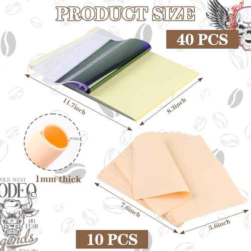 Tattoo Practice Fake Skins and Transfer Paper Kit Includes 40Pcs Tattoo Stencil Paper and 10Pcs Double Sided Blank Practice Fake Skin for Beginners and Experienced Artists
