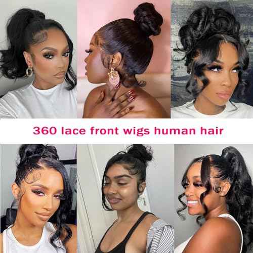 360 Lace Front Wigs Human Hair Pre Plucked Transparent Lace Frontal Wigs for Black Women 360 Hd Full Lace Human Hair Wigs 150% Density Natural Black 12 Inch