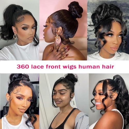 360 Body Wave Full Lace Front Wigs Human Hair Pre Plucked With Baby Hair 200 Density 360 HD Transparent Lace Front Wigs For Black Women Natural Color 16 inch