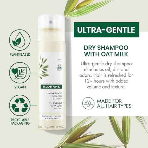 Klorane Ultra Gentle Dry Shampoo with Oat+ - Gentle Formula - Instantly Revives Hair and Eliminates Odor, Dirt, and Oils - Hypoallergenic & Vegan - Paraben & Sulfate-Free