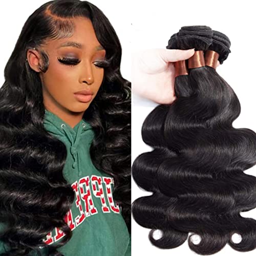 Body Wave Human Hair 3 Bundles 14 16 18Inch Bundles Human Hair 100% Unprocessed Brazilian Virgin Human Hair Weave Bundles Body Wave Hair Extensions Natural Color Can Be Dyed