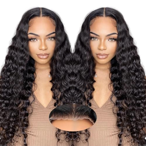 Glueless Wigs Human Hair Pre Plucked Pre Cut Deep Wave Lace Front Wigs Human Hair 5x5 HD Lace Closure Wig 180 Density Wear and Go Wig for Black Women Beginner Friendly 22 Inch