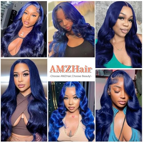 Dark Blue Lace Front Wigs Human Hair Body Wave 13X4 HD Transparent Navy Blue Lace Front Wig Wear and Go Glueless Royal Blue Wigs Human Hair Pre Plucked Hd Lace Frontal Wigs For Black Women 22 Inch