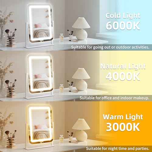 Vanity Mirror with Lights,13.1"¡¿16.7"LED Makeup Mirror,Lighted Makeup Mirror with Lights, Smart Touch Control Dimmable 3 Modes Light, Lighted Up Mirror for Makeup Desk, Bedroom, Dressing Room