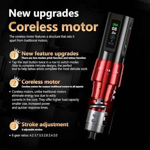 BIGWASP Z3 Wireless Rotary Tattoo Machine Pen, 6 Adjustable Stroke Lengths, 1,800mAh Battery, Coreless Motor for Professional Artists - Green