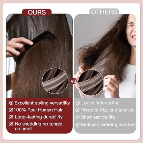 LOVELINE Clip in Hair Extensions Real Human Hair, 100% Remy Human Hair Extensions Clip Ins for Women, 7Pcs 16Inch 120g, Balayage Chocolate Brown to Caramel Blonde