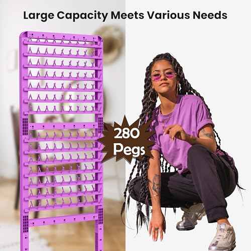 Braiding Hair Rack 280 Pegs, Height Adjustable, Mobile Braid Rack with Wheels, Standing Braider Rack Hair Stand Divider Separator Hair Extension Holder Hanger for Salon Home