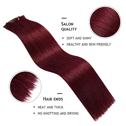 YILITE Clip in Hair Extensions 120g 8Pcs/Pack Burgundy Double Weft Silky Straight Remy Human Hair Thick Clip in Real Hair Extensions for Women£¨16inches #99J Burgundy£©