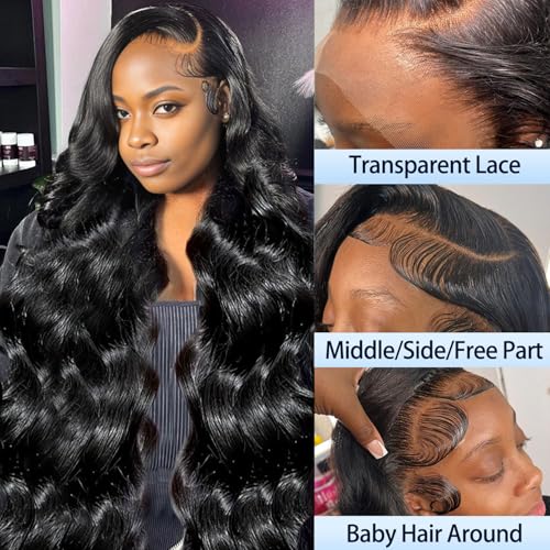 Body Wave Lace Fronts Wig Human Hair 28 Inch 13x4 HD Frontal Wigs Human Hair Pre Plucked Glueless Human Hair Wig for Women 180 Density Natural Black