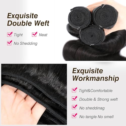 15A Human Hair Bundles 14 16 18 Inch 100% Unprocessed Brazilian Virgin Hair Glossy Quick Weave Body Wave 3 Bundles Deals Natural Black Extensions