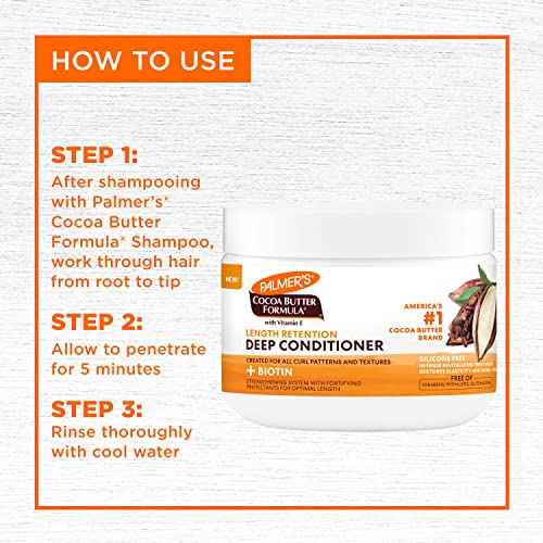 Palmer's Cocoa Butter & Biotin Length Retention Deep Conditioner, Strengthen, Nourish and Restore Elasticity and Shine, Suitable for All Curly Hair Patterns 8.5 Ounce