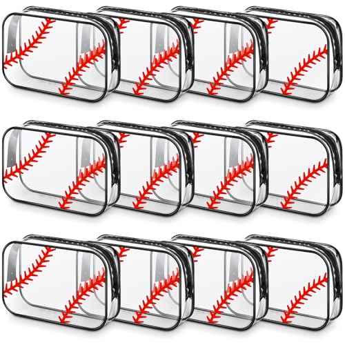 Abbylike 12 Pcs 7 x 4.7 x 2.4'' Cosmetic Bag Gifts Accessories for Makeup Bags PVC Cheer Case Clear Toiletry Zipper Pouch for Women Christmas Xmas (Baseball Theme)