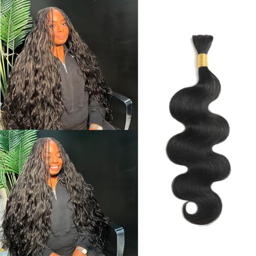 Caijuxing Human Braiding Hair 1 Bundle 100g Body Wave Bulk Human Hair for Braiding No Weft 12A Brazilian Virgin Curly Human Hair Extensions for Boho Braids 100% Remy Human Hair Extensions (26 Inch)