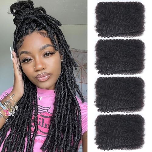 Afro Kinkys Bulk Human Hair for Dreadlocks Kinky Curly for Loc Extensions 100% Real Human Hair Afro Kinky-Curly Human Braiding Bulk Hair for Twist & Repair Locs 4 Packs 200 Gram 12 Inch Black
