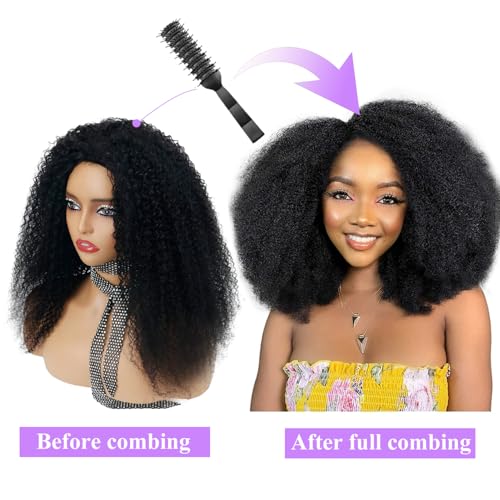 Canaryfly Afro Kinky Curly 3 In 1 Half Wigs Human Hair,200% Density Afro Curly Half Wig With Drawstring Human Hair Kinky Curly Half Wig Seamless Natural Hairline,Flip Over Wig,Beginner Friendly 12inch