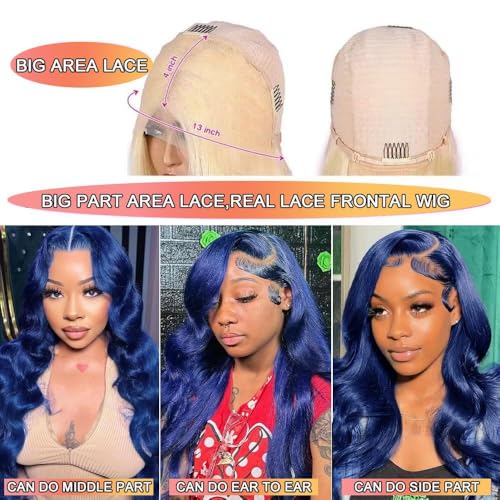 Dark Blue Lace Front Wigs Human Hair Body Wave 13X4 HD Transparent Navy Blue Lace Front Wig Wear and Go Glueless Royal Blue Wigs Human Hair Pre Plucked Hd Lace Frontal Wigs For Black Women 22 Inch
