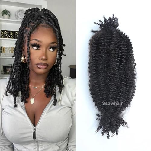 Afro Kinky Curly Human Hair Bulk Springy Twist Hair Extensions For Twist Braiding Locs Hair Pre-Separated Springy Afro Twist Human Hair Extensions 20 Inch 100g