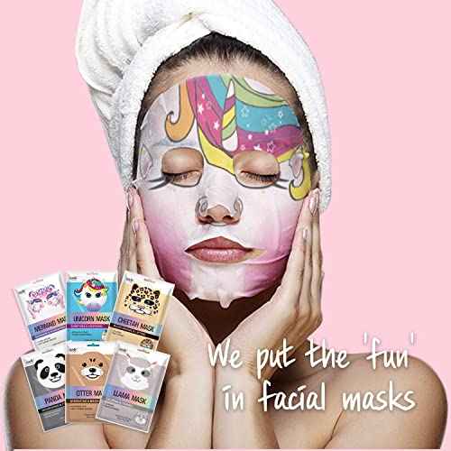 Epielle Animal Character Sheet Masks 6 Pack, Moisturizing & Hydrating Face Mask with Hyaluronic Acid & Botanical Extract, Korean Skin Care, Girls Spa Party Favors, Sleepover, Self Care Gifts for Women