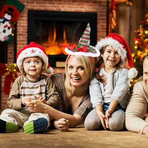 BELSITA Christmas Headbands Santa Hat Hair Bands Glitters Christmas Hair Hoops White Snowflake Ribbon Headdress for Adult Costume Clothes Makeup Decorations Party Gift