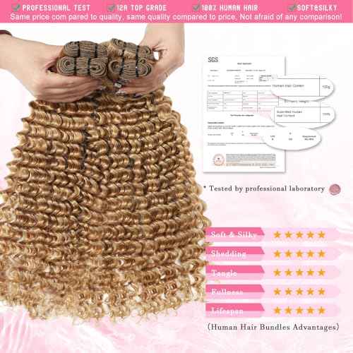 Honey Blonde Deep Wave Human Hair Bundles For Women 12A 27# Color Human Hair Bundles Wet and Wavy 24 Inch Blonde Deep Curly Hair One Bundle