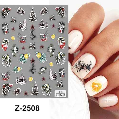 6 Sheets Christmas Nail Art Stickers Snowflake Nail Decals 5D Embossed Self-Adhesive Santa Claus Elk Penguin Bear Xmas Tree Nail Supplies for Women Christmas Nail Art Decoration Winter Pegatinas U?as