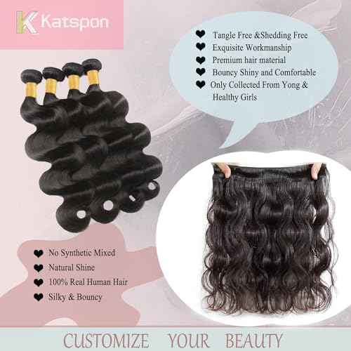 12A Human Hair Bundles 20 22 24 26 Inch Body Wave 100% Unprocessed Brazilian Virgin Hair 4 Bundles Human Hair Extensions Quick Weave Natural Black