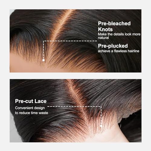 Tinashe Wear and Go Glueless Bob Wigs Human Hair 5x6 HD Lace Closure Wigs Pre Plucked Bob Straight Lace Front Wigs Human Hair Short Wigs for Black Women (Black Straight Bob Wig, 10inch)