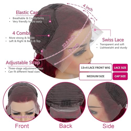 99j Burgundy Lace Front Wigs Human Hair 13x4 HD Transparent Body Wave Lace Front Wigs Human Hair Pre Plucked 180% Density Glueless Red Human Wigs for Women (24 Inch)