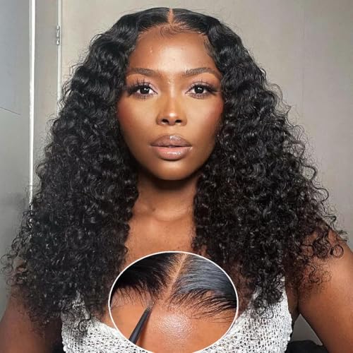 Wear and Go Glueless Wigs Human Hair Pre Plucked Pre Cut 13x4 Deep Curly Lace Front Wigs Human Hair For Black Women No Glue Upgraded Glueless Short Curly Bob Human Hair Wig 180% Density 18 Inch