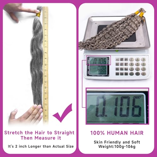 Human Braiding Hair for Boho Braids,Deep Curly Bulk Salt and Pepper Human Hair 100g 2 Bundles/Pack Brazilian Virgin Hair No Weft Wet and Wavy Gray Hair Extensions for Black Women 18 Inch