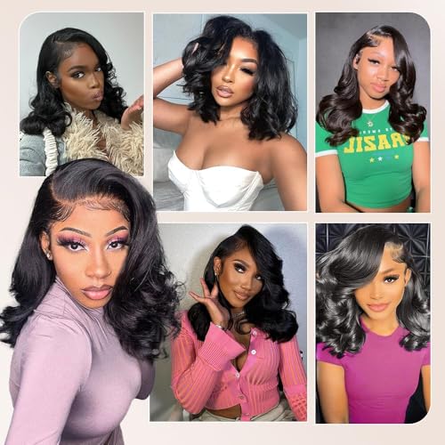 13x4 Body Wave Lace Front Wigs Human Hair 180 Density 16 Inch Lace Frontal Wigs Human Hair Pre Plucked HD Transparent Short Body Wave Wigs for Women Natural Black Color