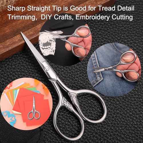 Small Precision Scissors, 3.5inch Stainless Steel Multi-Purpose Vintage Beauty Grooming Kit for Facial Hair, Eyebrow, Eyelash, Beard, Moustache with PU Sheath