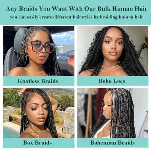 Human Braiding Hair for Boho Braids 110g 20 Inch Deep Water Wave Bulk Human Hair for Braiding No Weft 12A Wet and Wavy Curly Human Hair Extensions 2 Bundles/Pack Natural Color