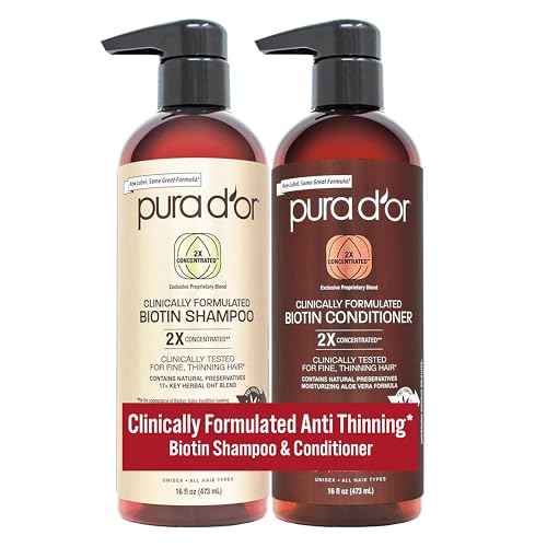 PURA D'OR Clinically Formulated Biotin Shampoo & Conditioner For Hair Thinning - 2X Concentrated Proprietary Herbal Blend Thickening Products For Women & Men, Sulfate Free, 16oz x2