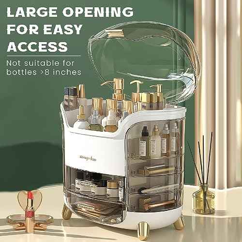 Makeup Organizer, Large Capacity Cosmetic Storage, Skincare Organizer with 2 Storage Drawers, Cosmetics Organizer for Skincare, Lipsticks, Perfume for Bathroom Countertop, Bedroom Dresser (White)