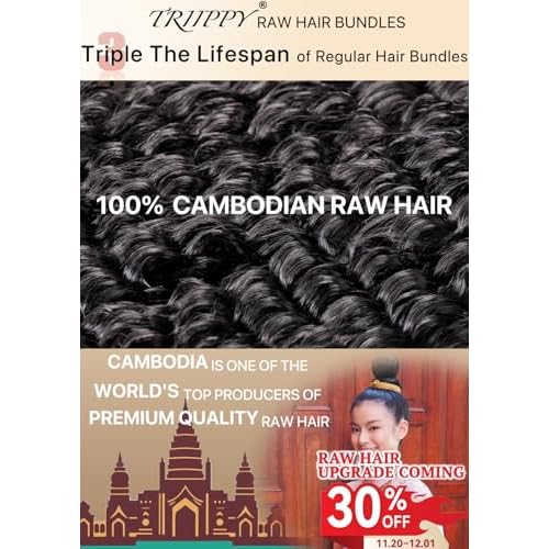 TRIIPPY Deep Wave Bundles Human Hair,Curly Single Bundle by 100% Raw Cambodian Human Hair,Triple The Lifespan Over Regular Virgin Hair Bundle,No.1 Raw Hair Brand On Amazon(14 Inch,Natural Color)