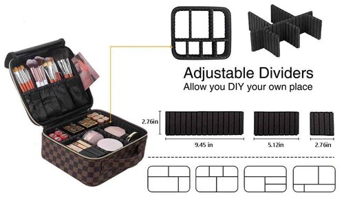 bopomofo Checkered Makeup Bag - Spacious Travel Cosmetic Organizer with Adjustable Compartments | Waterproof PU Leather Toiletry Bag for Women | Stylish Gift for Christmas, Birthdays, Valentine’s Day