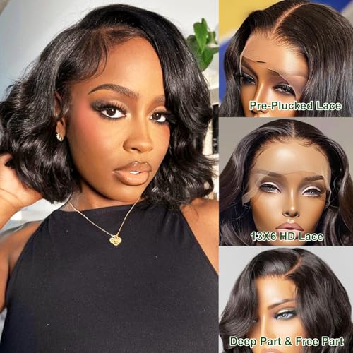 Bob Wig Human Hair 13x6 Body Wave Lace Front Wigs Human Hair 200% Density Wigs for Women (12 Inch)