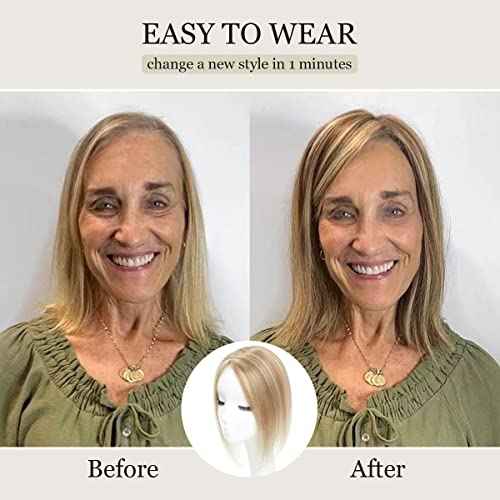 Hair Toppers for Women Real Human Hair,Hairs Toppers for Women No Bangs Top Hairs Extensions Pieces Wiglets Upgrade Lace Base 12inch