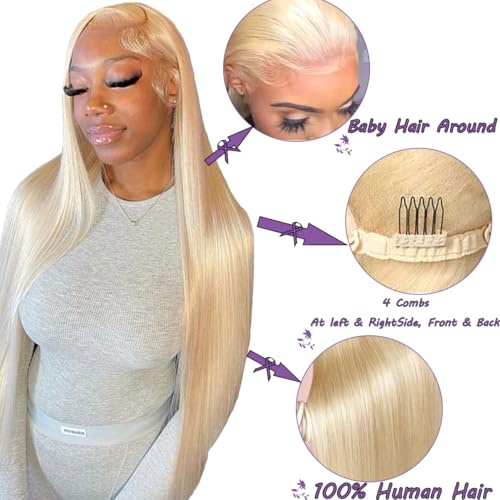 20 Inch 13¡¿6 613 lace front wigs human hair 200% density straight blonde wig human hair pre plucked With Baby Hair