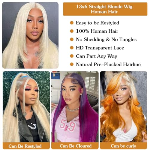 613 Lace Front Wig Human Hair 13x6 Transparent Lace Straight 613 HD Lace Frontal Wig Blonde Wig Human Hair Pre Plucked with Baby Hair 20 Inch 200 Density