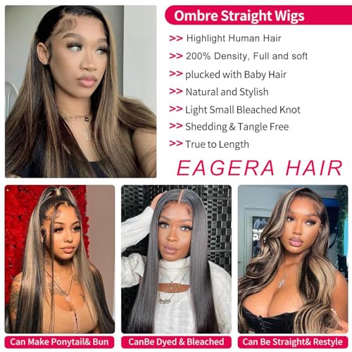 26 inch Black and Blonde Human Hair Wig Pre Plucked with Baby Hair 13x4 Highlight Wig Human Hair Balayage Lace Front Wigs Human Hair 200% Density for Women