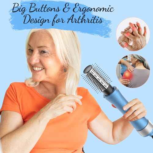 Rotating Hair Dryer Brush Spinning: 2 Size Detachable Brush(2" & 1.5") | 3 Heats & 2 Speeds Plus a Cool Air Setting | Big Buttons Design for Arthritis