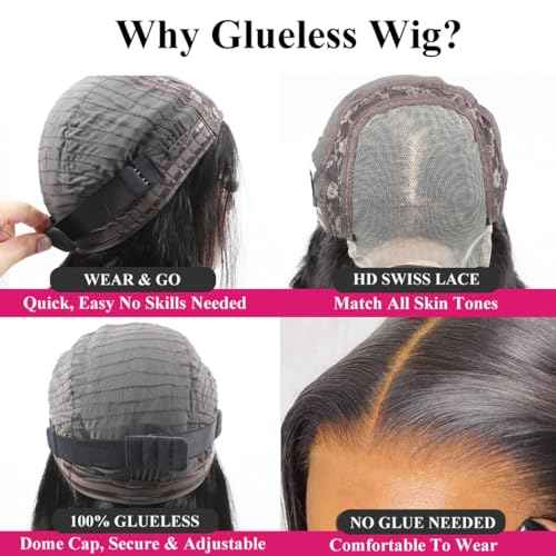 Odir Wear and Go Glueless Wigs Human Hair Pre Plucked Pre Cut 4x4 Lace Closure Wigs 22 Inch Human Hair 180% Density Brazilian Straight Hair HD Lace Front Wigs for Black Women Glueless Wigs