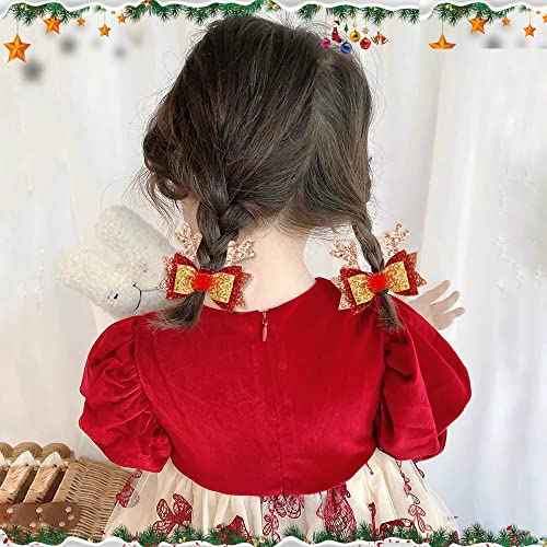 Cute Christmas Antler Girls Hair Bow Alligator Clips Glitter Red Gold Silver Pink Sequins Hair Bows Hairpin Bow Hair Bobby Pin Holiday Hair Accessories for Girls Toddler Kids Party Favor Gift (A)