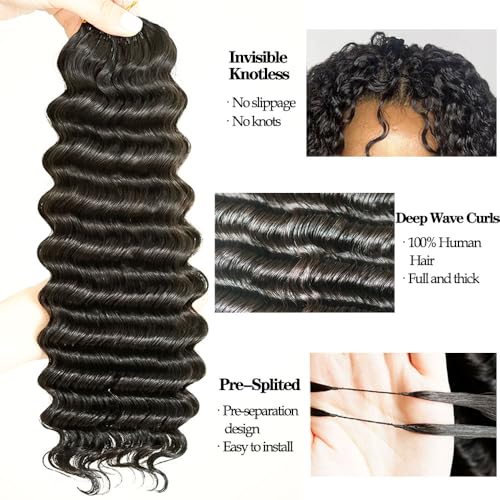 Knotless Pre Separated Deep Wave Crochet Human Hair Feather 100% Raw Real Hair Extensions for Braiding Feather Line Human Crochet Deep Wave Curly Hair Extensions With String 18inch 60g